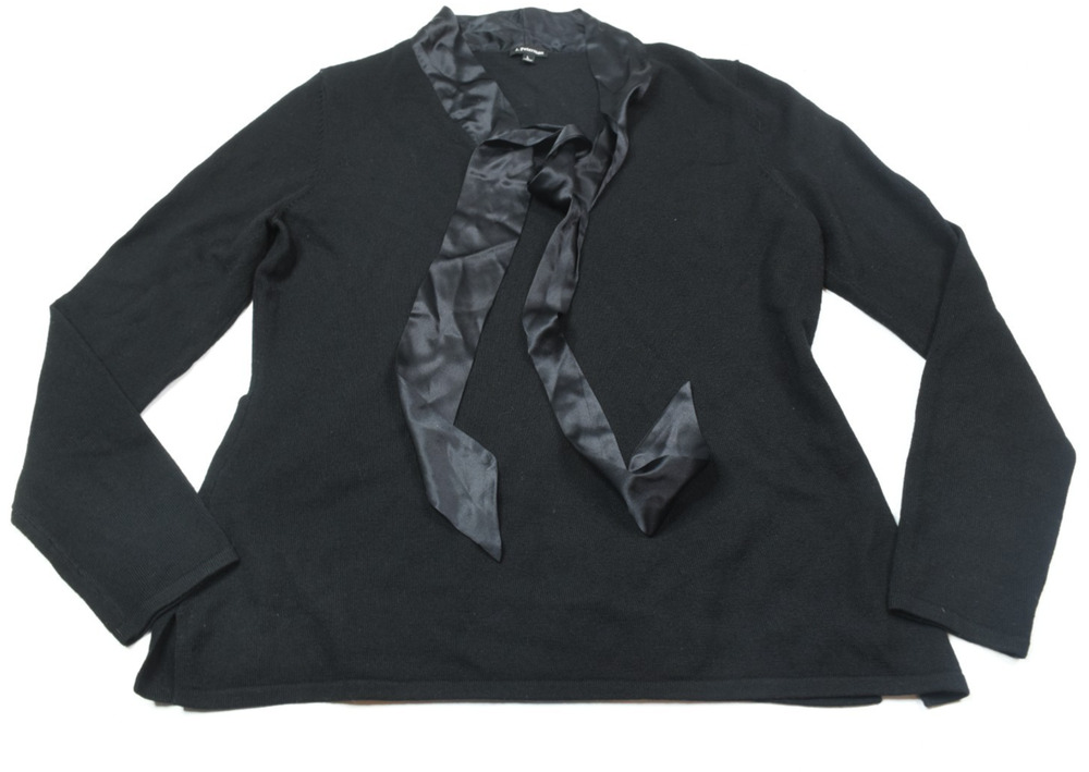 J. Peterman Black Crewneck Sweater with Satin Tie